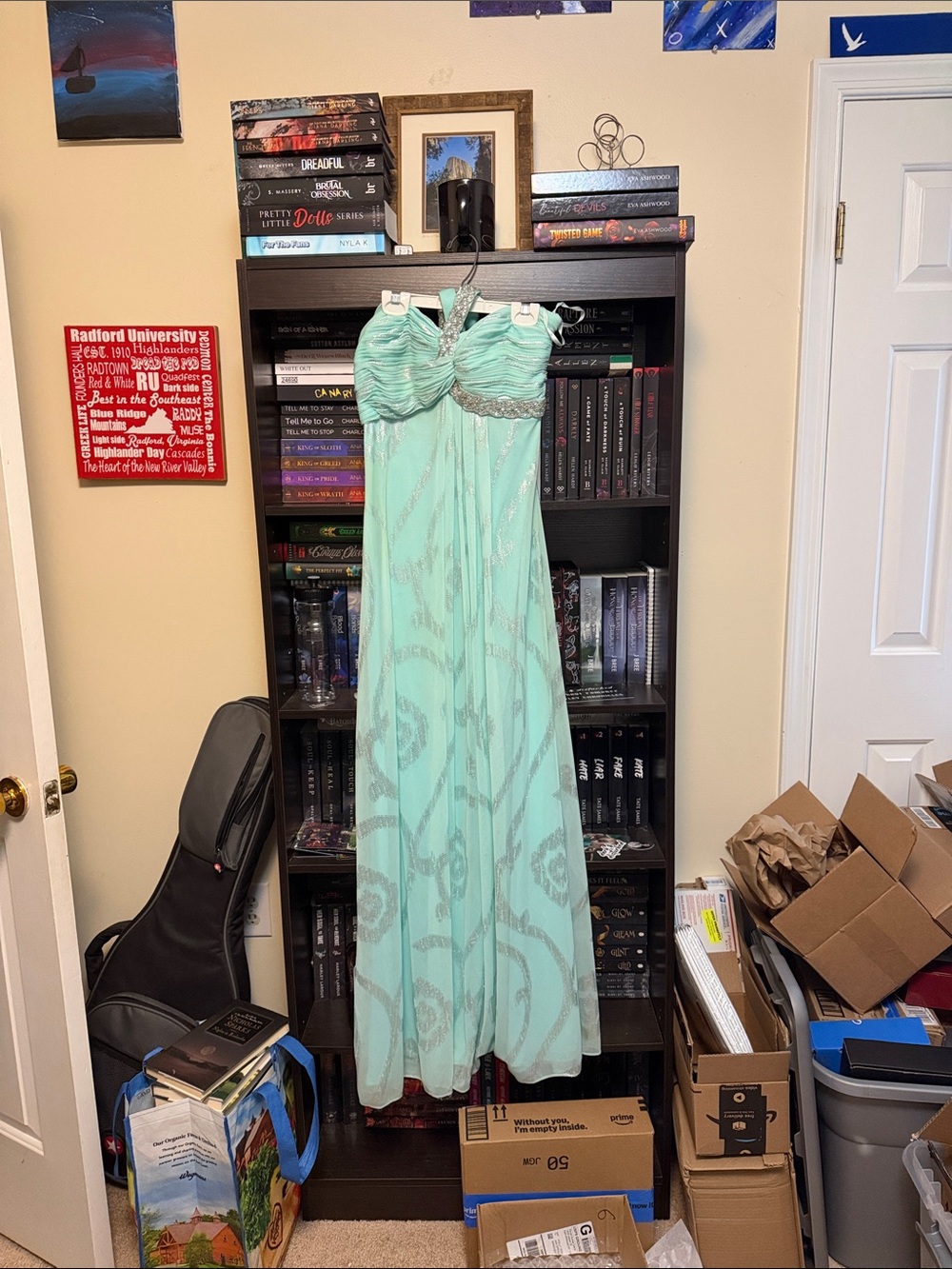 Cache Mint Green Strapless Evening Dress with Silver Detailing